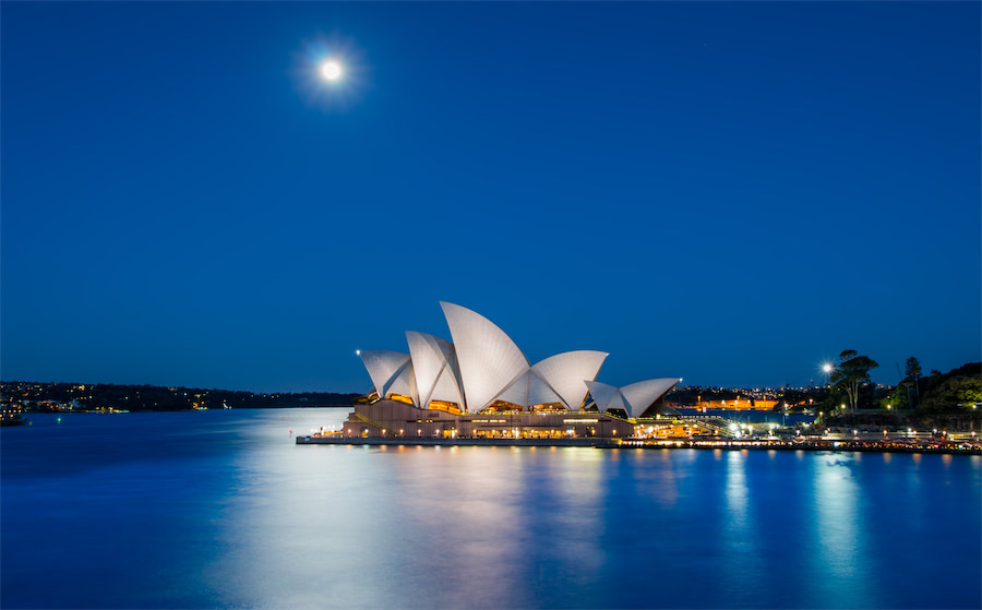 Evening view of Utzon Room, Sydney Opera House